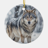 Beautiful Wolf in Snow Christmas Holiday Keramisch Ornament (Voorkant)