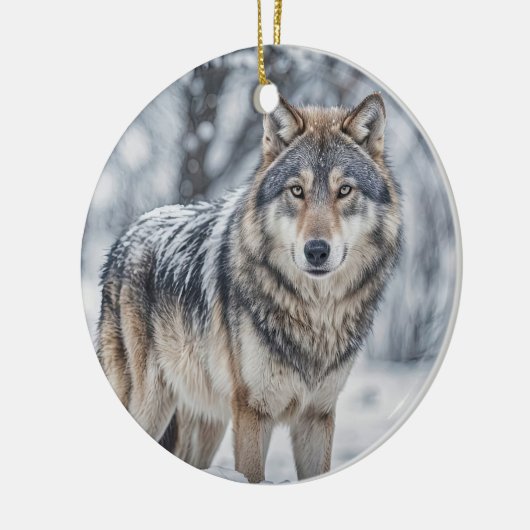Beautiful Wolf in Snow Christmas Holiday Keramisch Ornament (Links)