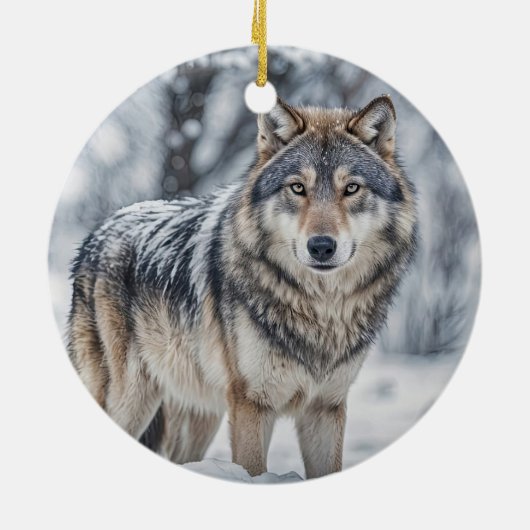 Beautiful Wolf in Snow Christmas Holiday Keramisch Ornament (Achterkant)