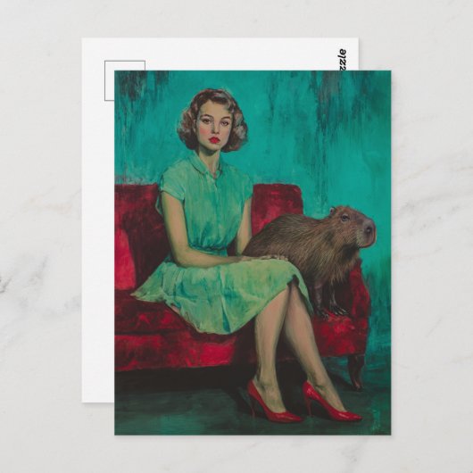 Beautiful Woman and Capybara on the couch Briefkaart (Voorkant / Achterkant)