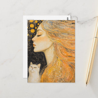 Beautiful Woman and Cat Briefkaart