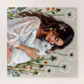 Beautiful Woman, Cat and Dandelions Legpuzzel (Horizontaal)