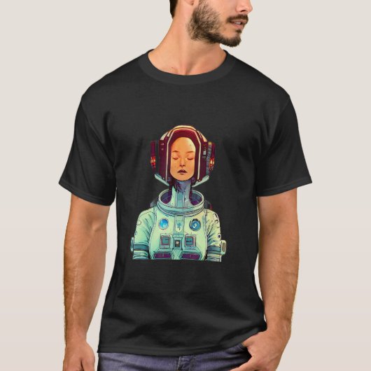 Beautiful Woman In A Cyberpunk Space Suit Dreamy 1 T-shirt (Voorkant)