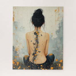 Beautiful Woman, Ink, Wildflowers and Butterflies Legpuzzel