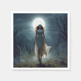 Beautiful Woman Walking In a Moonlit Cemetery Servet