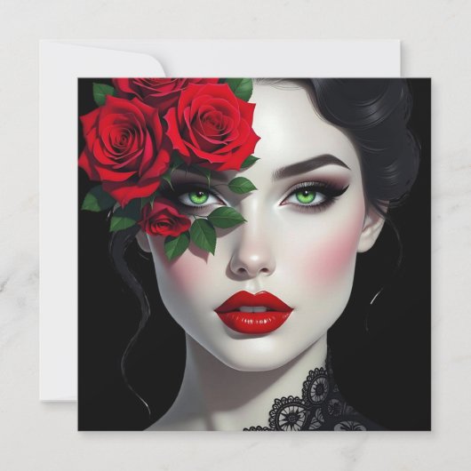 Beautiful Woman with Red Rose Blank (Voorkant)