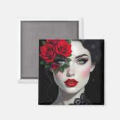 Beautiful Woman with Red Rose Magneet (Voorkant / Achterkant)