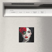 Beautiful Woman with Red Rose Magneet (Insitu (Vaatwasser))