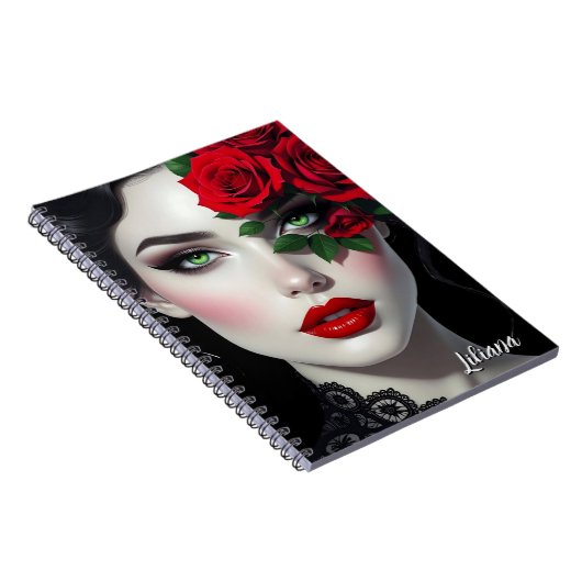 Beautiful Woman with Red Rose Personalized Notitieboek (Rechterzijde)