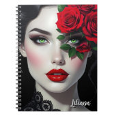 Beautiful Woman with Red Rose Personalized Notitieboek (Voorkant)