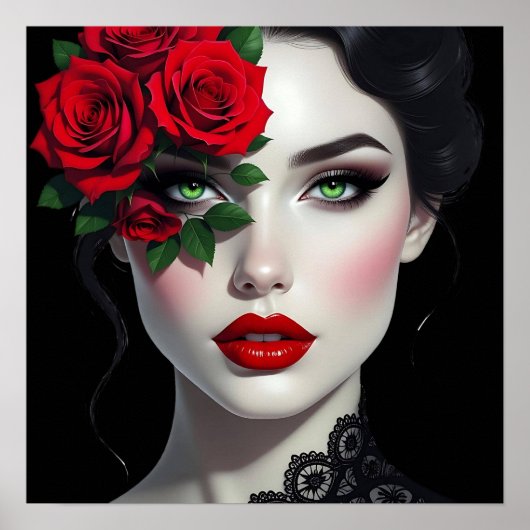 Beautiful Woman with Red Rose Poster (Voorkant)