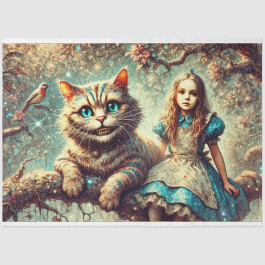 Beautiful Wonderland Cat and Alice Decoupage Tissuepapier (Voorkant)