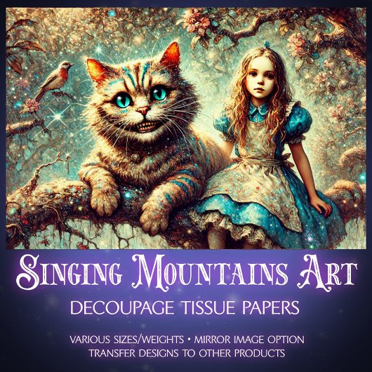 Beautiful Wonderland Cat and Alice Decoupage Tissuepapier