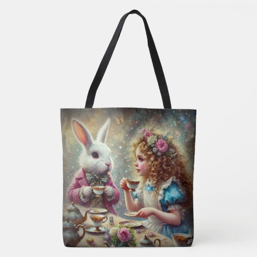 Beautiful Wonderland Tea Party Alice & Rabbit Tote Bag (Voorkant)