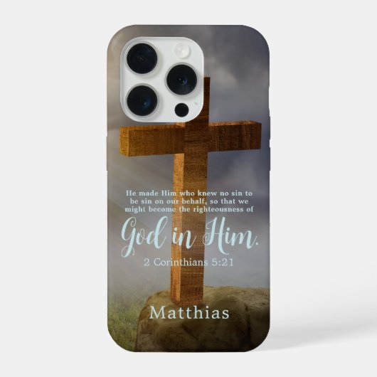 Beautiful Wooden Cross Scripture Personalized iPhone Hoesje (Achterkant)