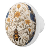 Beautiful Yellow and Blue Floral Vintage Bee Keramische Knop (Rechts)