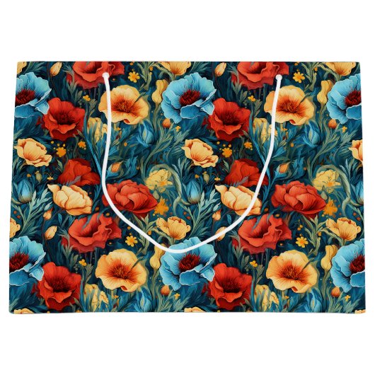 Beautiful Yellow Blue and Red Flowers Pattern Groot Cadeauzakje (Voorkant)