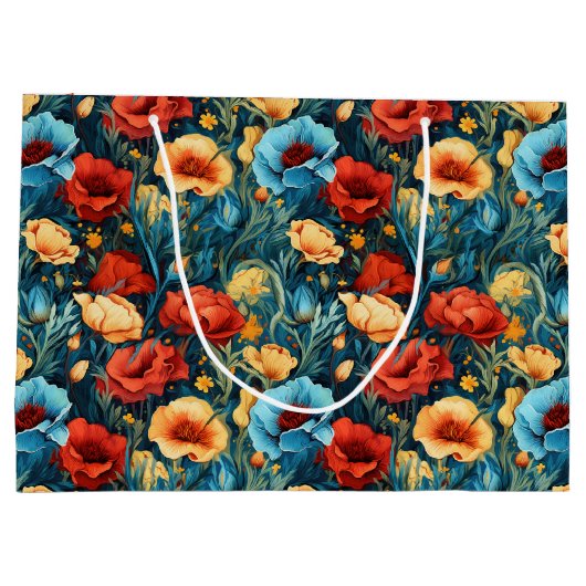 Beautiful Yellow Blue and Red Flowers Pattern Groot Cadeauzakje (Achterkant)