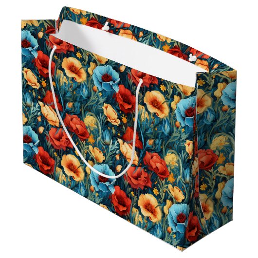 Beautiful Yellow Blue and Red Flowers Pattern Groot Cadeauzakje (Achterkant Gekanteld)