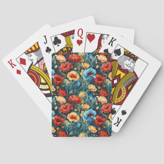 Beautiful Yellow Blue and Red Flowers Pattern Pokerkaarten (Achterkant)
