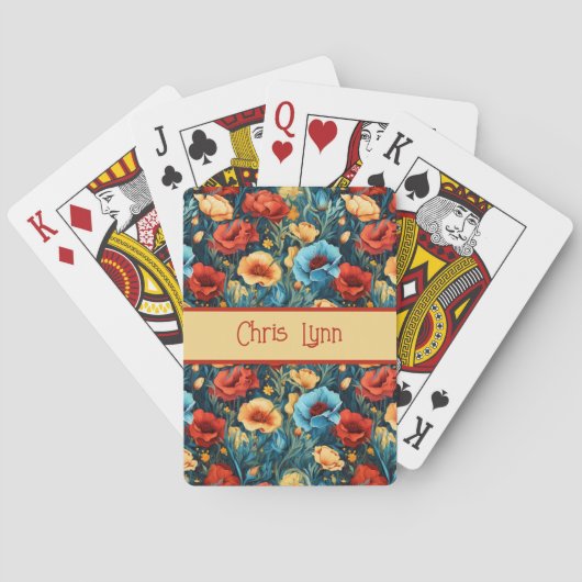 Beautiful Yellow Blue and Red Flowers Pattern Pokerkaarten (Achterkant)