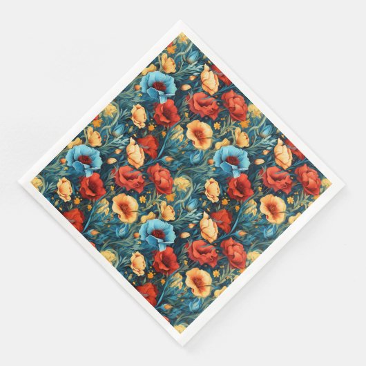 Beautiful Yellow Blue and Red Flowers Pattern Servet (Hoek)