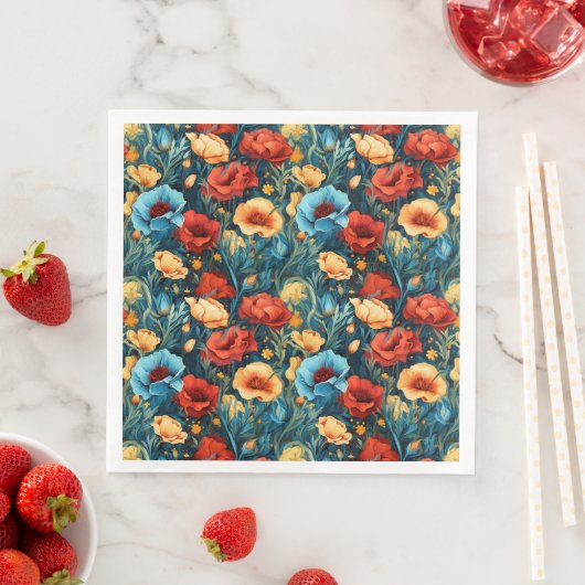Beautiful Yellow Blue and Red Flowers Pattern Servet (Insitu)