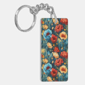 Beautiful Yellow Blue and Red Flowers Two-sided Sleutelhanger (Voorkant Links)