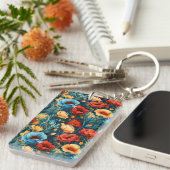 Beautiful Yellow Blue and Red Flowers Two-sided Sleutelhanger (Voorkant Rechts)