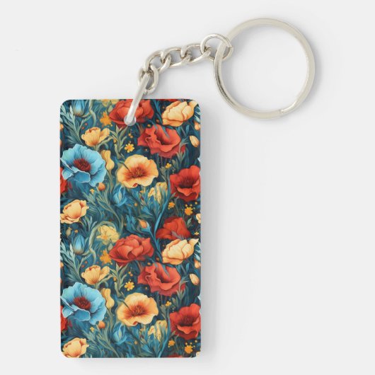 Beautiful Yellow Blue and Red Flowers Two-sided Sleutelhanger (achterkant)