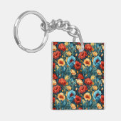 Beautiful Yellow Blue and Red Flowers Two-sided Sleutelhanger (Voorkant Links)