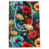 Beautiful Yellow Blue and Red Flowers Wine, Small, Medium Cadeauzakje (Voorkant)