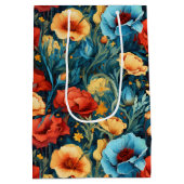 Beautiful Yellow Blue and Red Flowers Wine, Small, Medium Cadeauzakje (Achterkant)