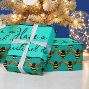 BEAUTIFUL ZWARTE GOLD BUMBLEBEE WORDT TEKST AQUA G CADEAUPAPIER