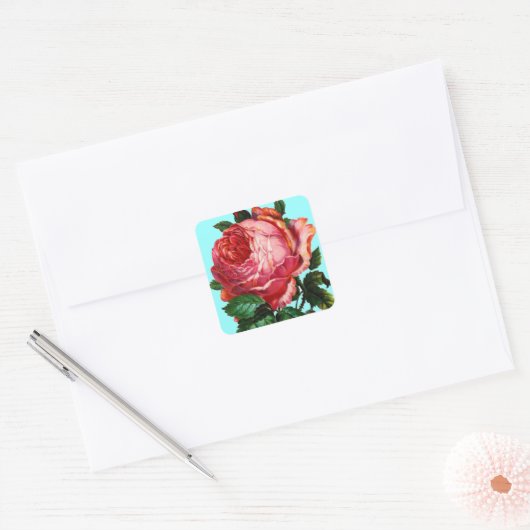 BEAUTIFULE PINK ROSE VIERKANTE STICKER (Envelop)