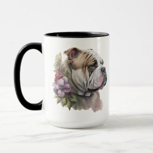 BEAUTIFULE WATERVERF BROWN WHITE BULLDOG DOG MOK