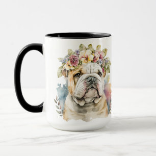 BEAUTIFULE WATERVERF BROWN WHITE BULLDOG DOG MOK