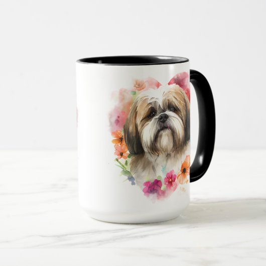 BEAUTIFULE WATERVERF BROWN WHITE LHASA APSO DOG MOK (Voorkant rechts)