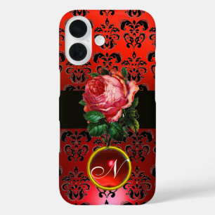 BEAUTIFUME PINK ROSE RED BLACK DAMASK RUBY MONOGRA iPhone 16 HOESJE