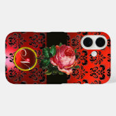 BEAUTIFUME PINK ROSE RED BLACK DAMASK RUBY MONOGRA Case-Mate iPhone CASE (Achterkant (horizontaal))