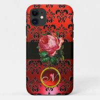 BEAUTIFUME PINK ROSE RED BLACK DAMASK RUBY MONOGRA