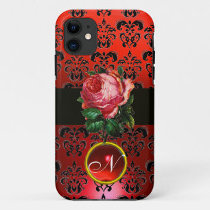 BEAUTIFUME PINK ROSE RED BLACK DAMASK RUBY MONOGRA iPhone 11 HOESJE