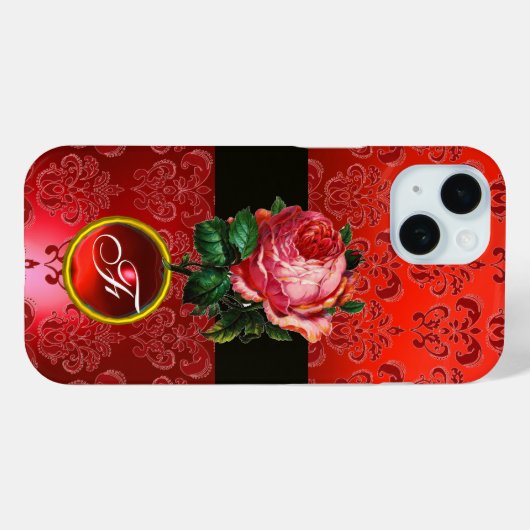 BEAUTIFUME PINK ROSE RED BLACK DAMASK RUBY MONOGRA Case-Mate iPhone CASE (Achterkant (horizontaal))