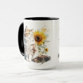 BEAUTIFUME WATERVERF TABBY CAT MET ZONLOWERS MOK (Voorkant links)