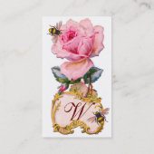 BEAUTIFUTE RODE PINKROSES EN HONEY BEES MONOGRAM VISITEKAARTJE (Achterkant)