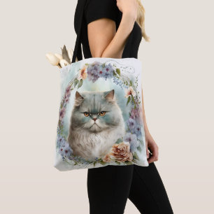 BEAUTIFUTE WATERVERF GRAY PERSIAN CAT-STROMEN TOTE BAG