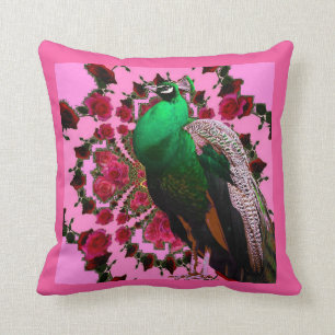 BEAUTIFUTIEF GROENE PEACOCK PINK ROSES PINK ART KUSSEN
