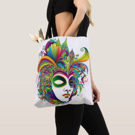 BEAUTIFUTIEF KORT GECOLOREERDE MARDI GRAS MASK TOTE BAG