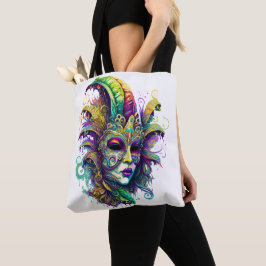BEAUTIFUTIEF KORT GECOLOREERDE MARDI GRAS MASK TOTE BAG