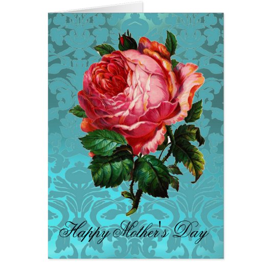 BEAUTIFUTIEF PINK ROSE AQUA BLUE DAMASK Moederdag (Voorkant)